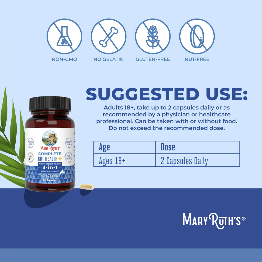MARYRUTH'S Complete Gut Health Probiotic in high-quality packaging, ideal for daily use. Available at Curat Cart.