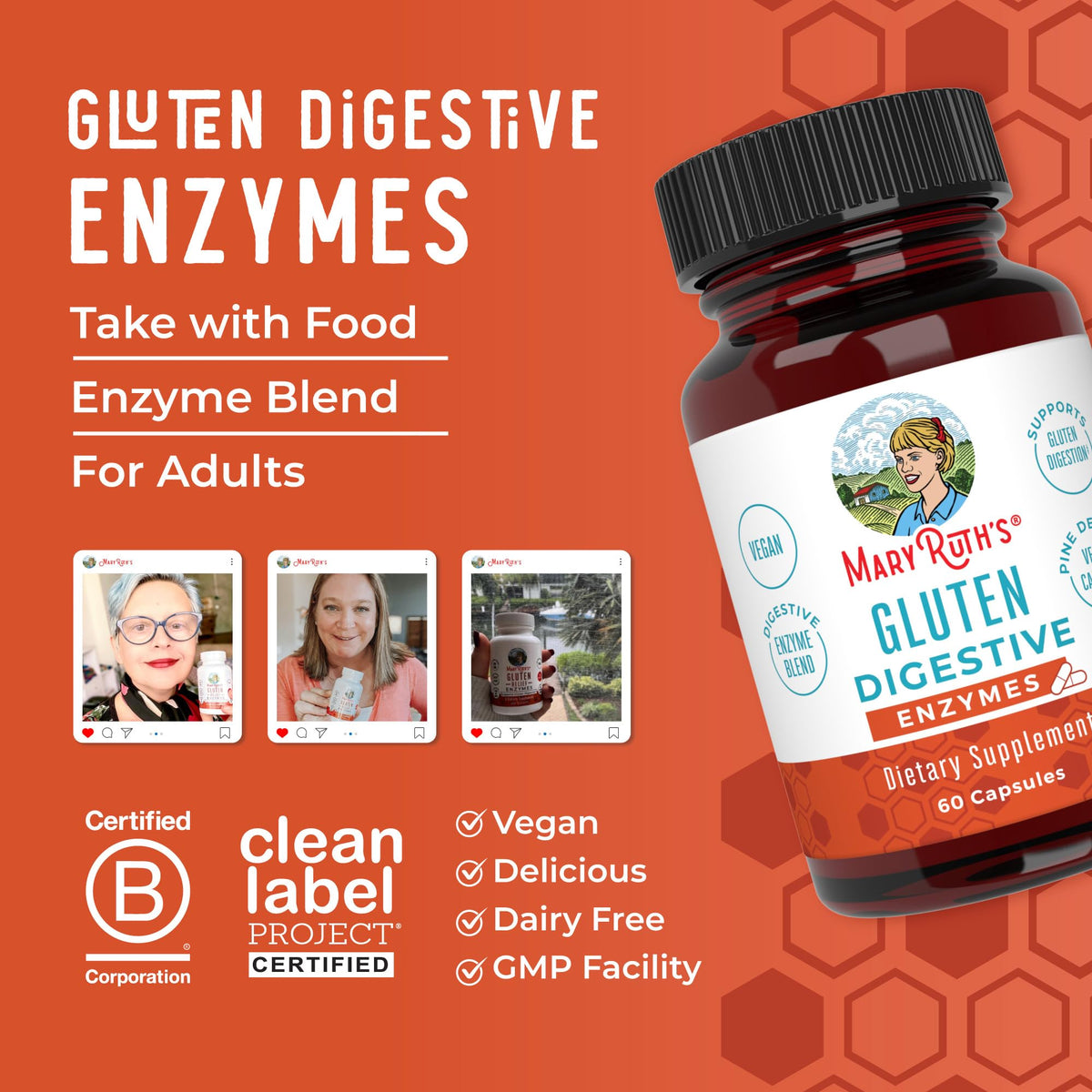 MaryRuth's Gluten Digestive Enzymes in official high-quality packaging, supports digestion for adults. Available at Curat Cart.