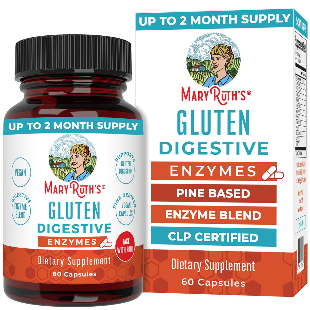 MaryRuth's Gluten Digestive Enzymes, a premium import, offers a vegan enzyme blend for digestive support. Available at Curat Cart.