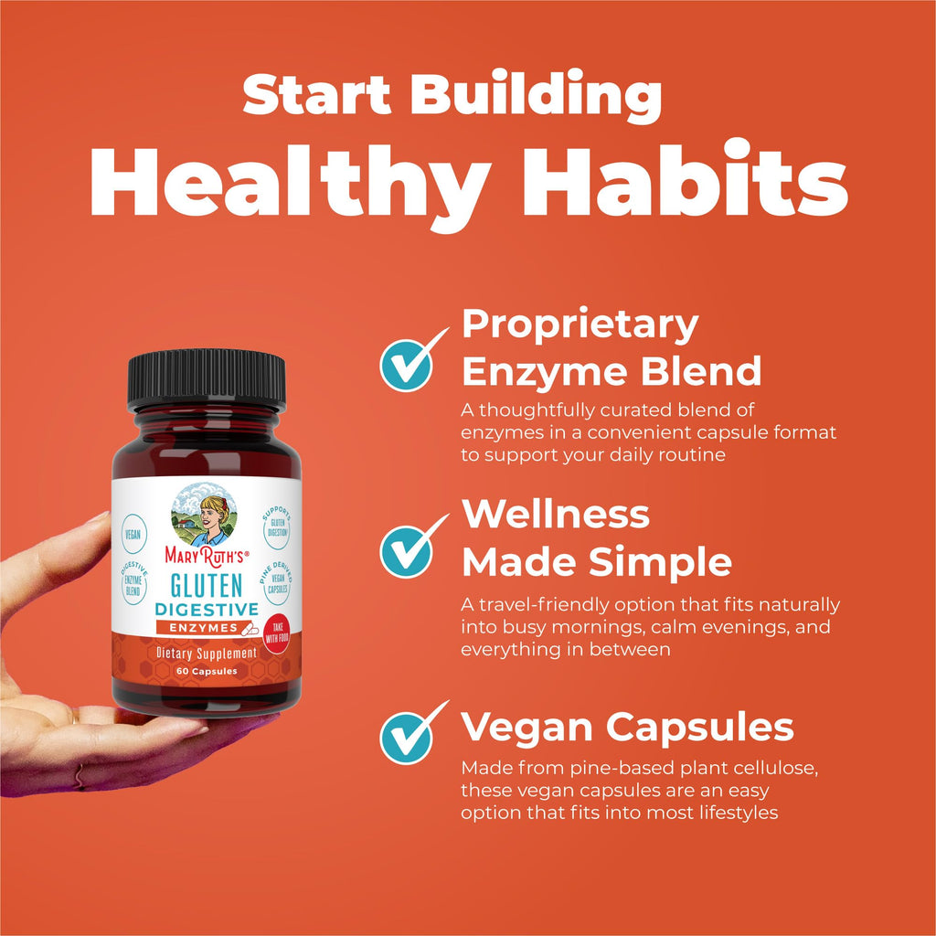 MaryRuth's Gluten Digestive Enzymes offer a proprietary enzyme blend, perfect for daily use. Shop now at Curat Cart.