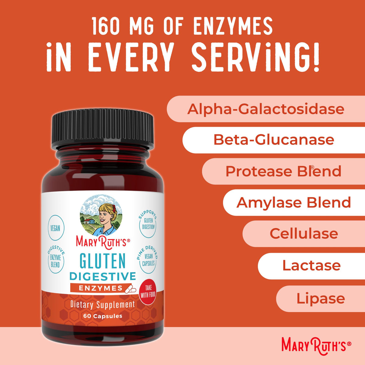 MaryRuth's Gluten Digestive Enzymes offer 160 mg of enzymes per serving. 100% Authentic, available at Curat Cart in India.