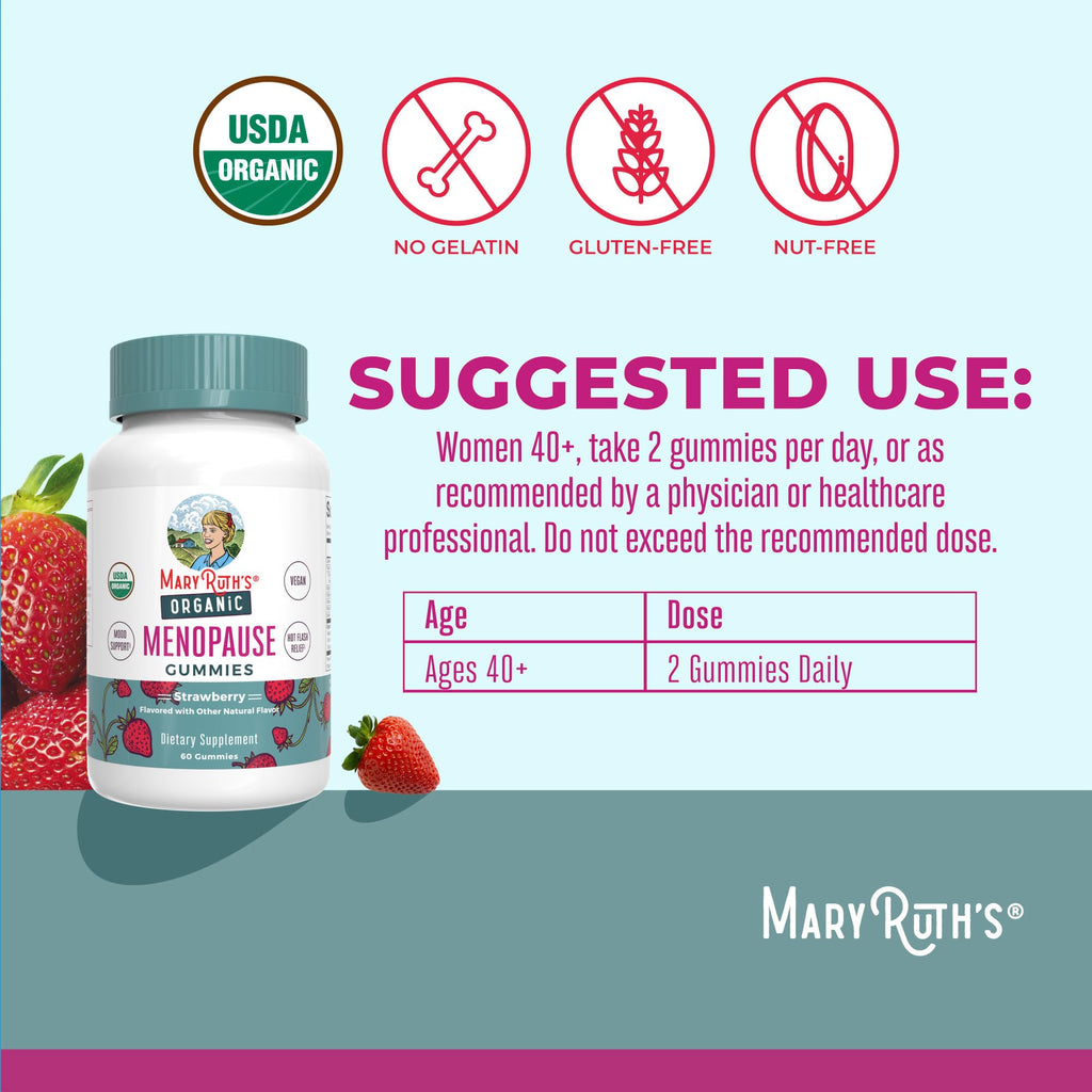 MaryRuth's Organic Menopause Support gummies in high-quality packaging, ideal for women 40+, available at Curat Cart.