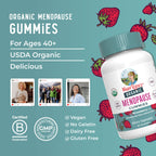 MaryRuth's Organic Menopause Support gummies in official packaging, vegan, gluten-free, and delicious strawberry flavor available at Curat Cart.