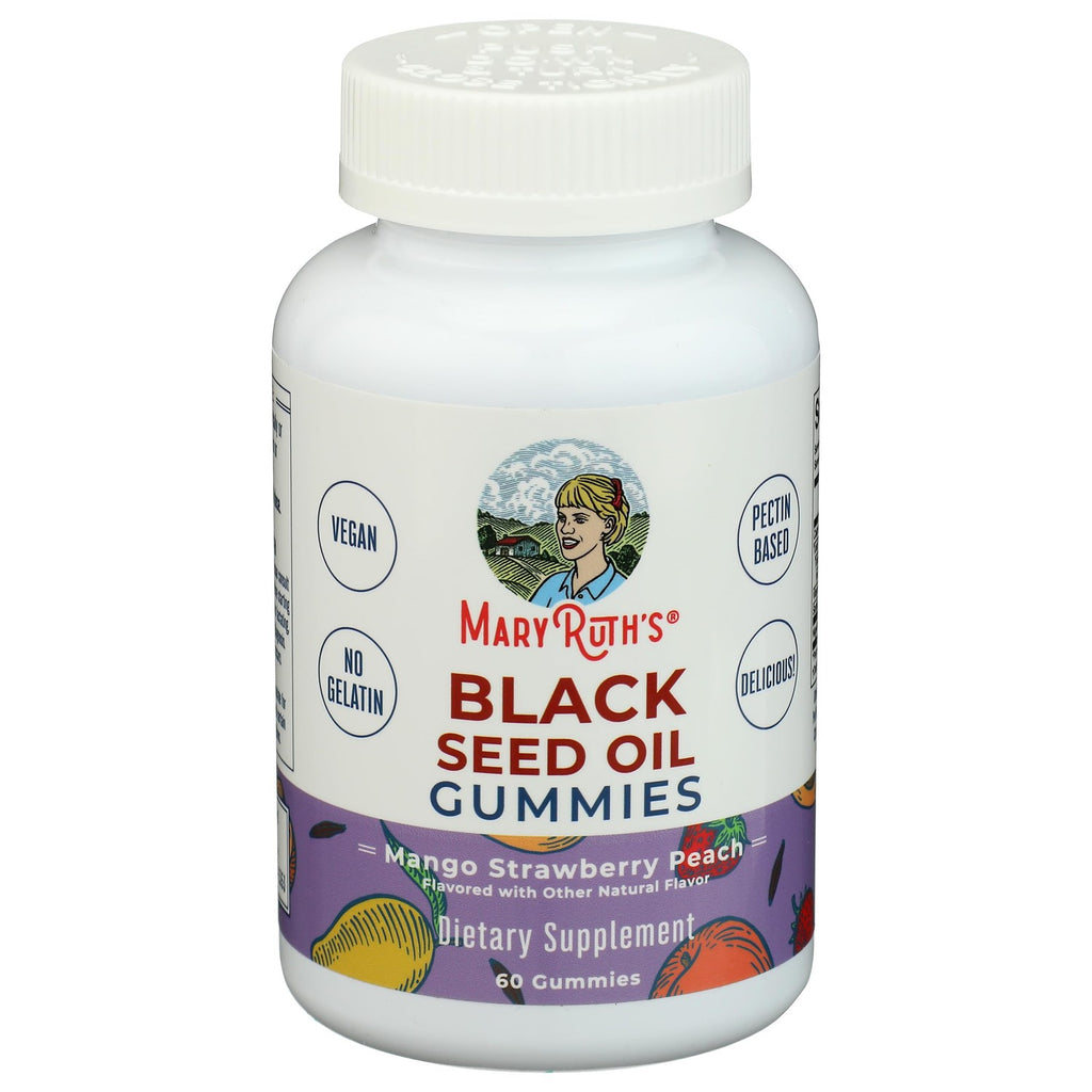 Discover MARYRUTH'S Black Seed Oil Gummies, mango strawberry peach flavor, specially curated by Curat Cart for premium wellness.