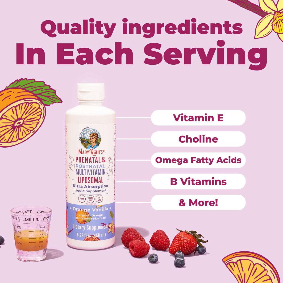 MaryRuth's Prenatal Postnatal Multivitamin offers essential nutrients like Choline and Omega Fatty Acids. Perfect for daily use at Curat Cart.