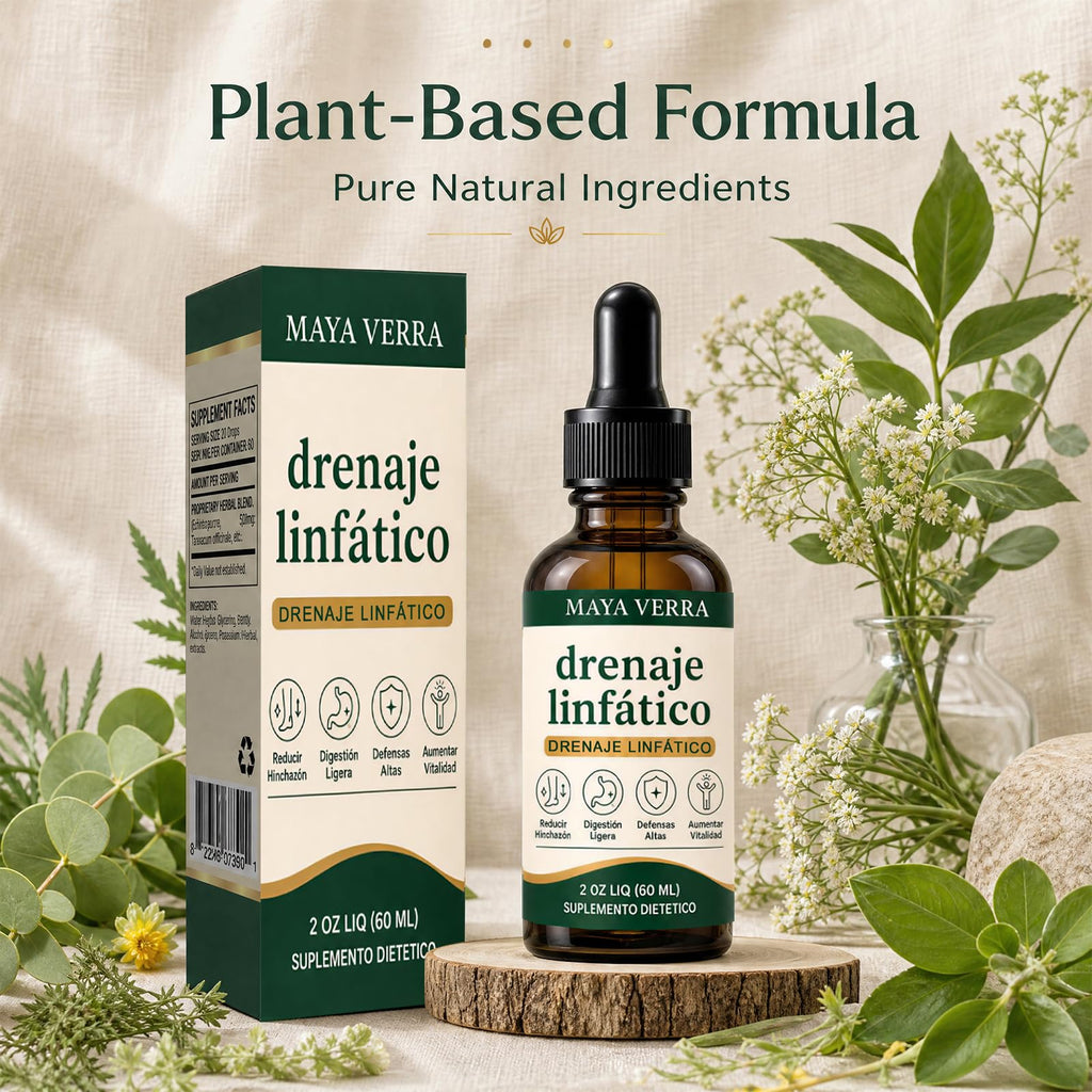 Mayaverra Lymphatic Drainage Drops in high-quality packaging, featuring a plant-based formula. Available at Curat Cart.