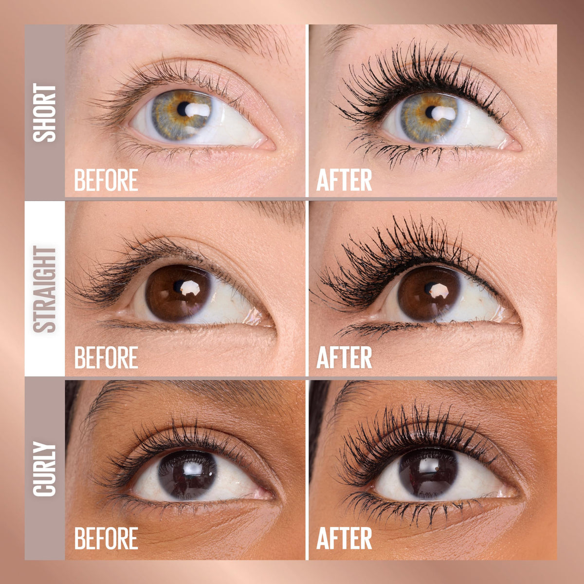 Experience dramatic lash enhancement with Maybelline Lash Sensational Mascara, showcased in stunning before and after images.