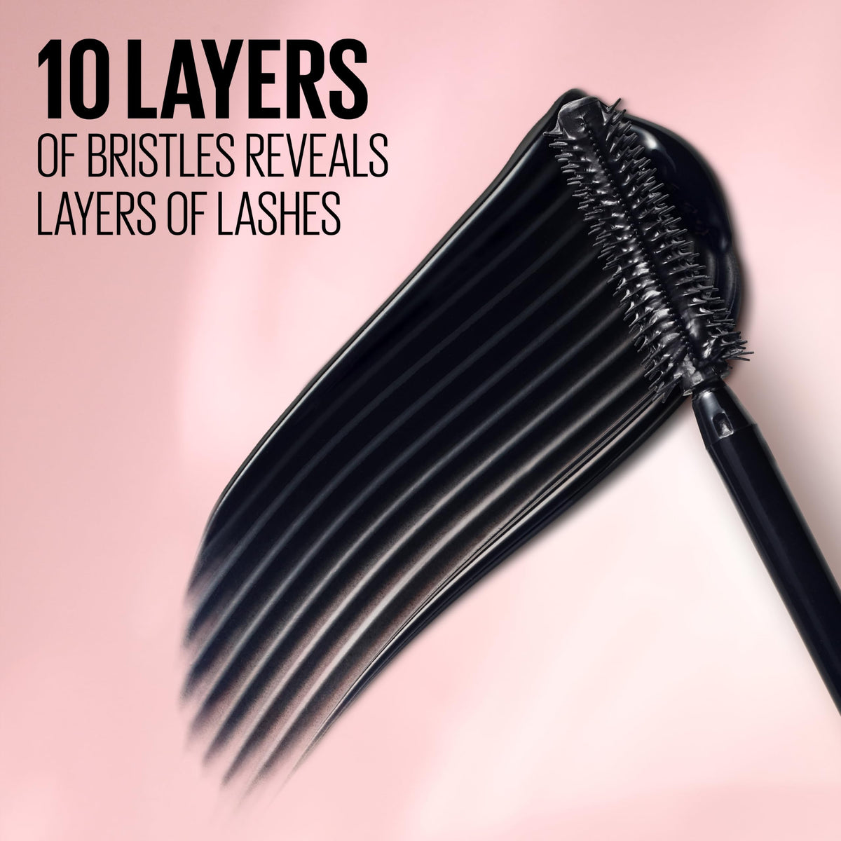 Maybelline Lash Sensational Mascara displays a unique brush design with ten bristle layers for fuller lashes.