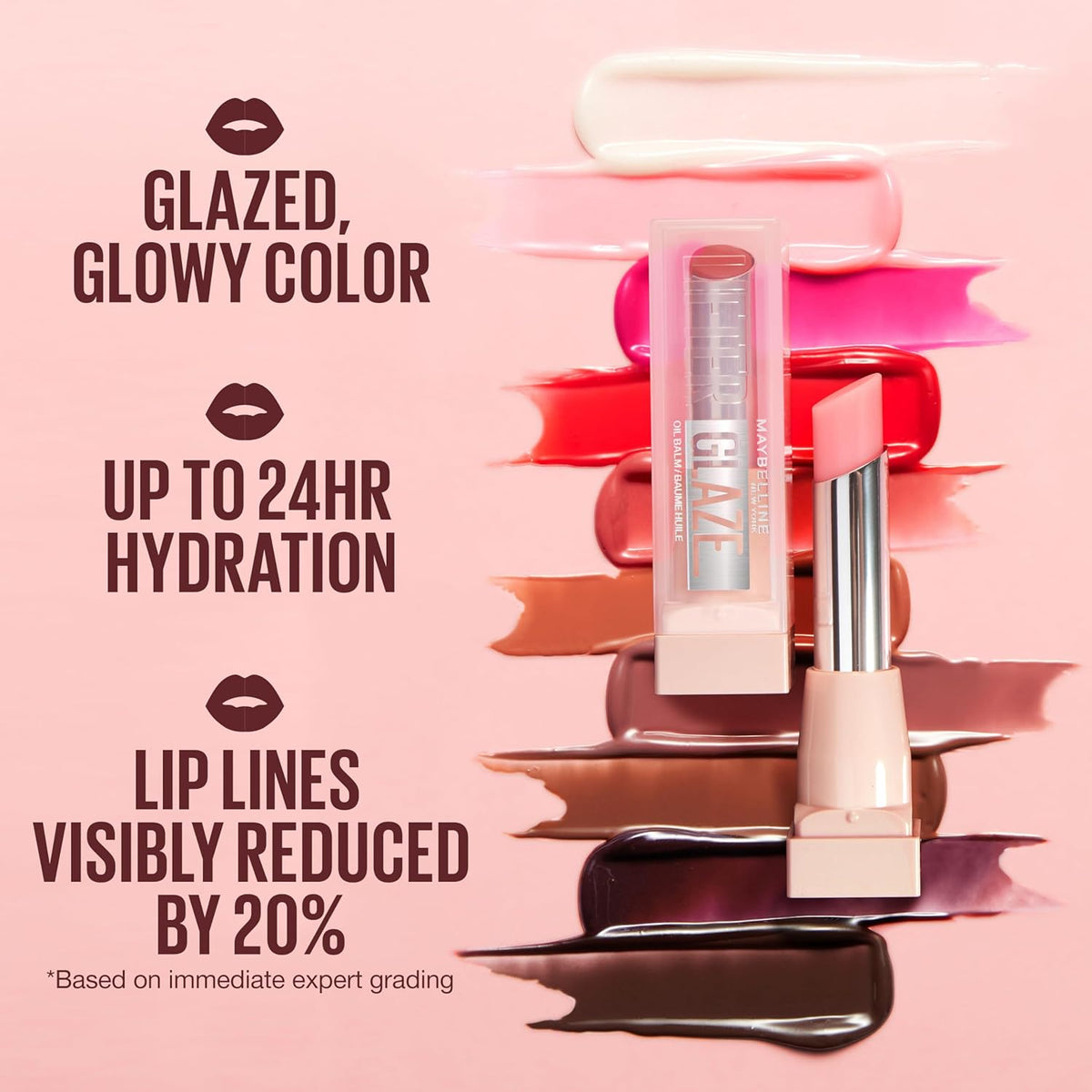 Premium imported Maybelline Lifter Glaze Oil Balm offers glazed color, 24-hour hydration, and reduced lip lines.