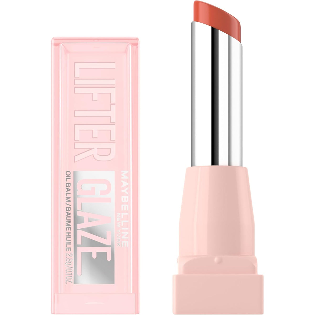 Authentic Maybelline Lifter Glaze Oil Balm in a soft pink tube, showcasing a smooth, glossy finish for hydrated lips.
