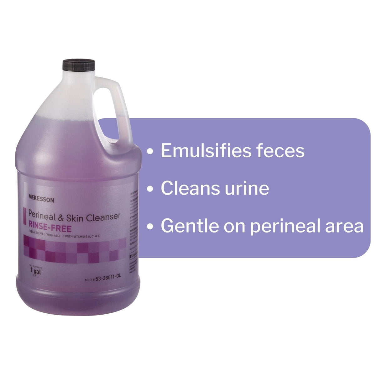 McKesson Perineal Skin Cleanser, specially curated by Curat Cart, emulsifies feces, cleans urine, and is gentle on the perineal area.