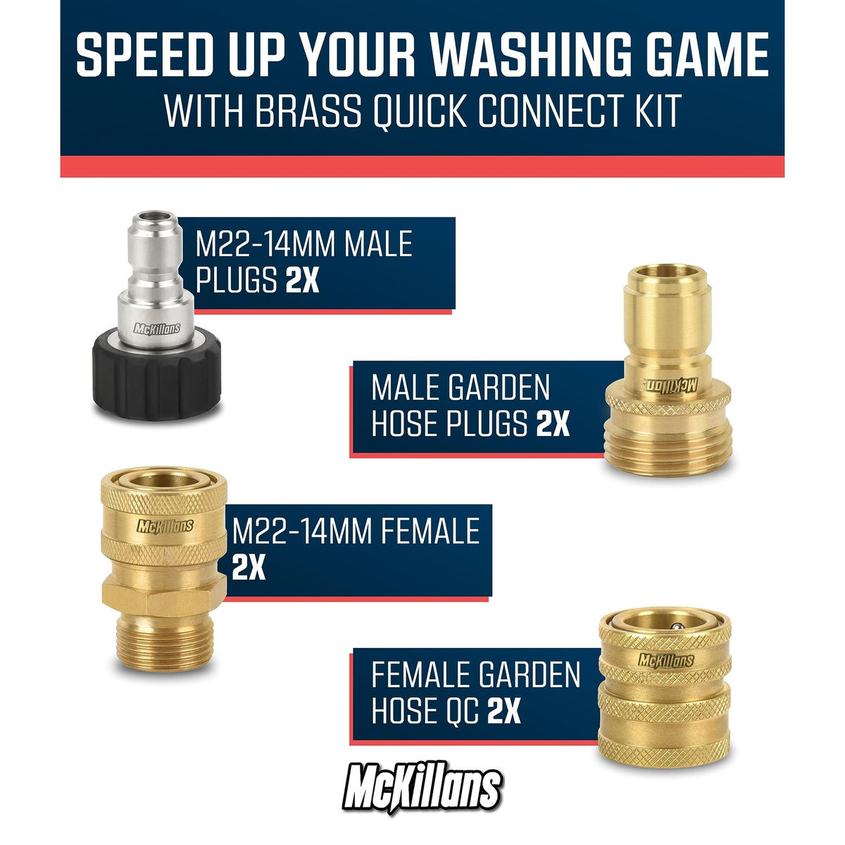 McKillans Pressure Washer Quick Connect Kit includes durable brass connectors, ensuring 100% Authentic quality. Available at Curat Cart.