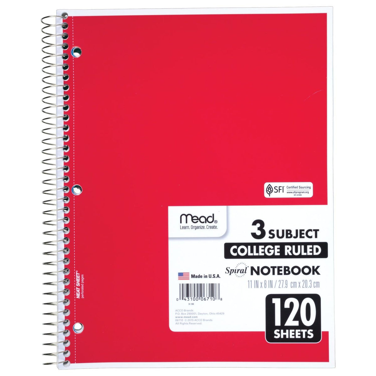 Mead Spiral Notebook 3 Subject in vibrant red, specially curated by Curat Cart for premium organization and style in India.