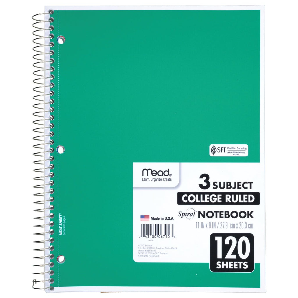 Mead Spiral Notebook 3 Subject features high-quality official packaging, perfect for organizing notes. Available at Curat Cart.