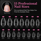 Shop 600pcs medium almond nail tips, featuring 15 sizes for a perfect fit. Available now for online order!