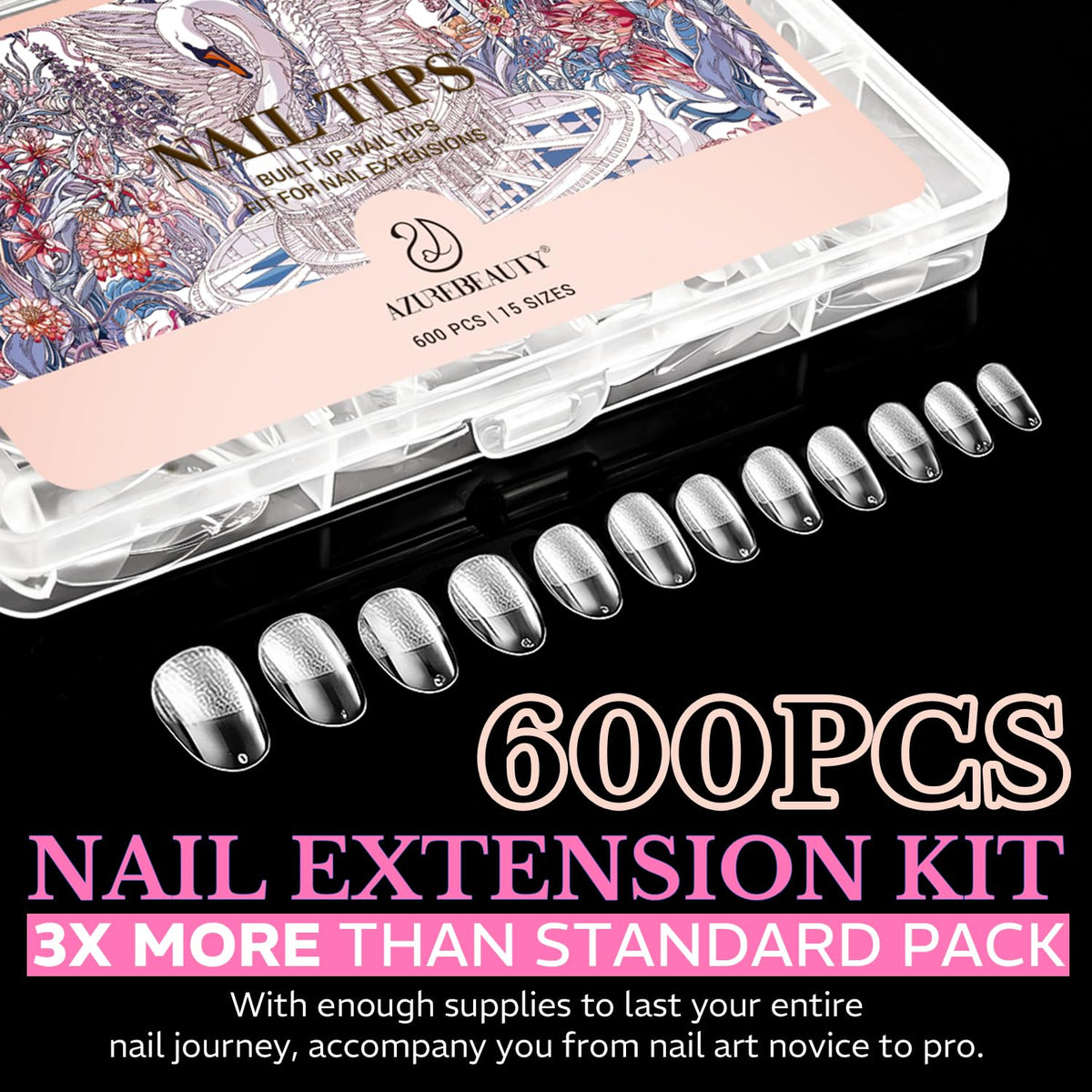 Discover 100% genuine Medium Almond Nail Tips in a 600pcs kit, perfect for nail art enthusiasts and professionals alike.