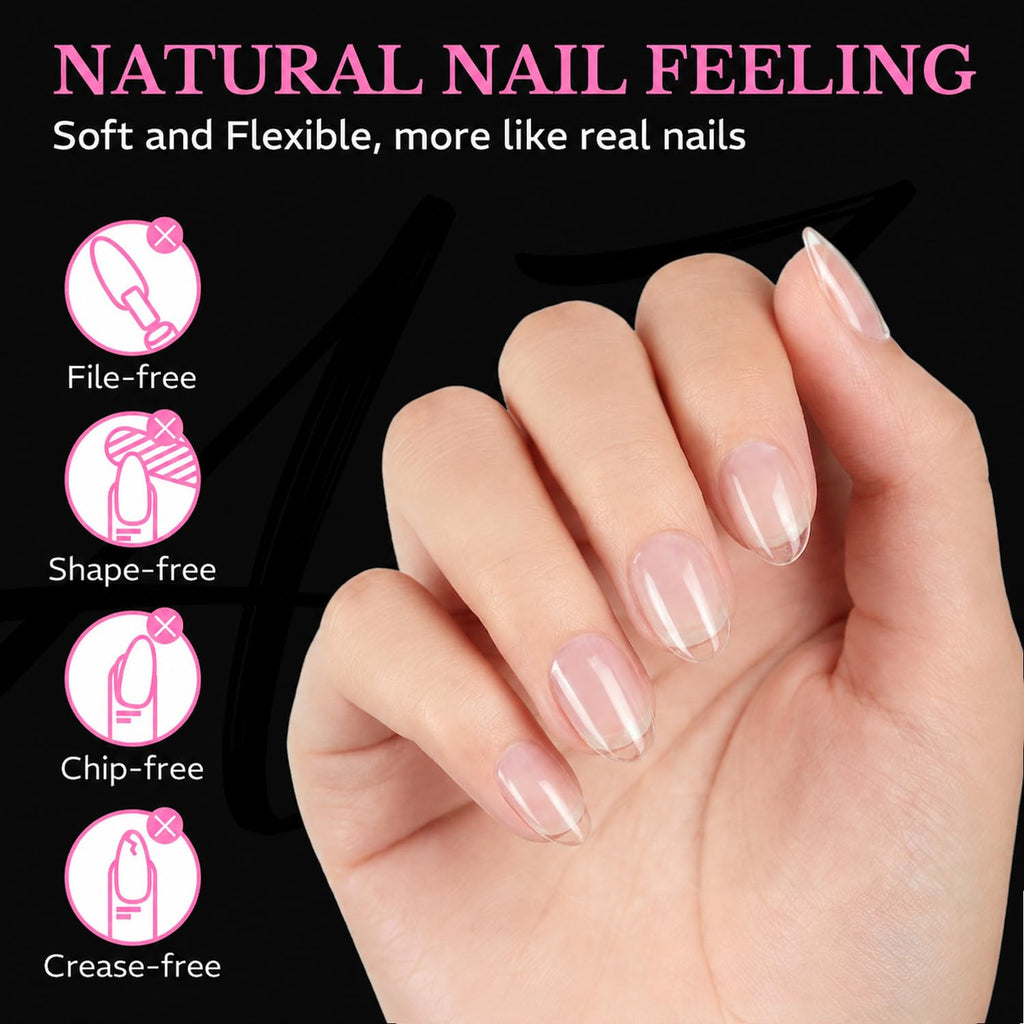600pcs of soft gel medium almond nail tips. Flexible and natural feel, ideal for a flawless manicure without creasing or chipping.