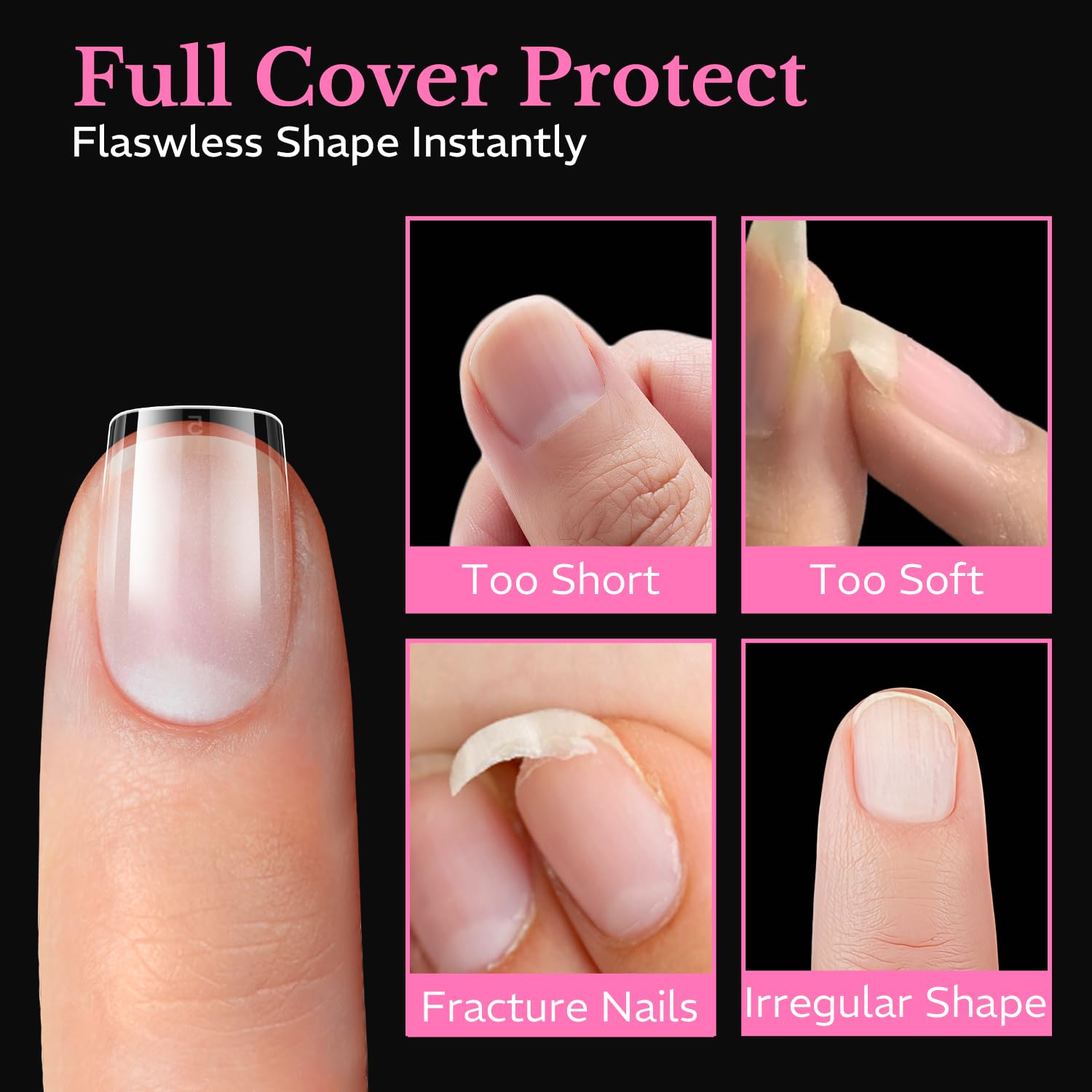 Full cover medium almond nail tips offer flawless shape. Perfect for fragile and irregular nails. Order online, available now.