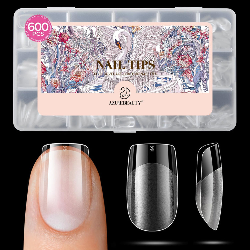600pcs medium almond soft gel nail tips in a clear organizer. Ideal for seamless nail extensions. Order online today!