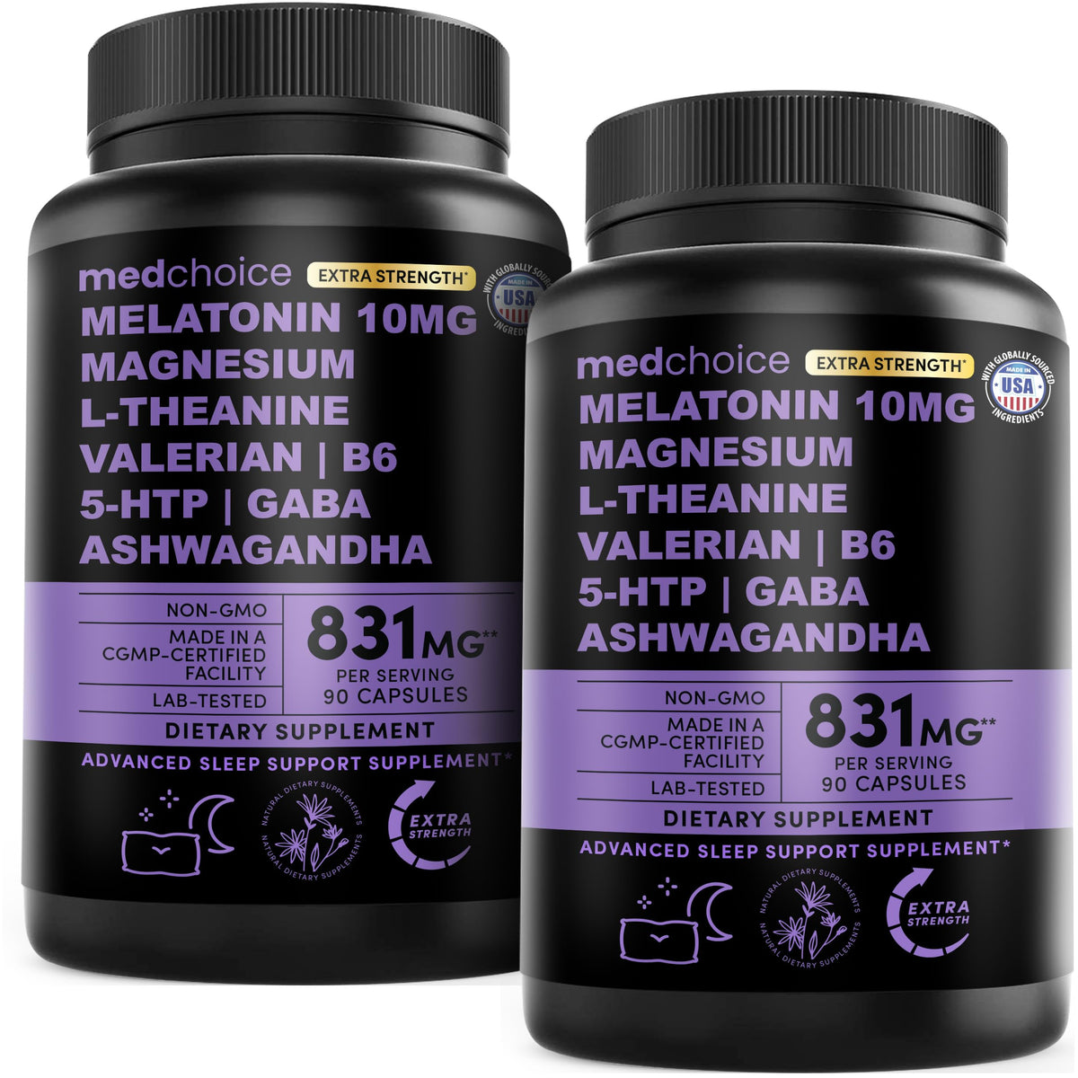 100% Genuine Melatonin Sleep Capsules Extra Strength, 10mg per serving, 90 capsules for advanced sleep support.