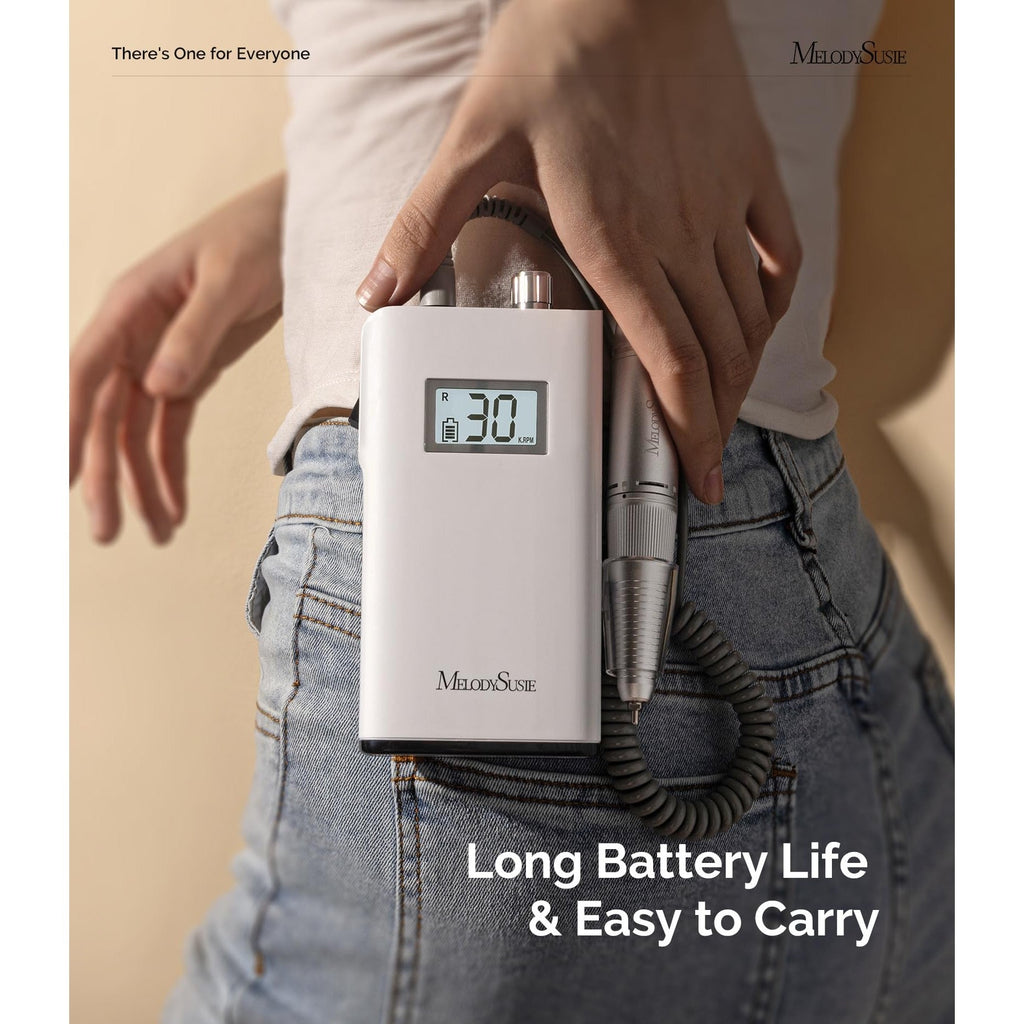MelodySusie Portable Clip-On Nail Drill features long battery life, easy carry design, and a digital display for efficiency.