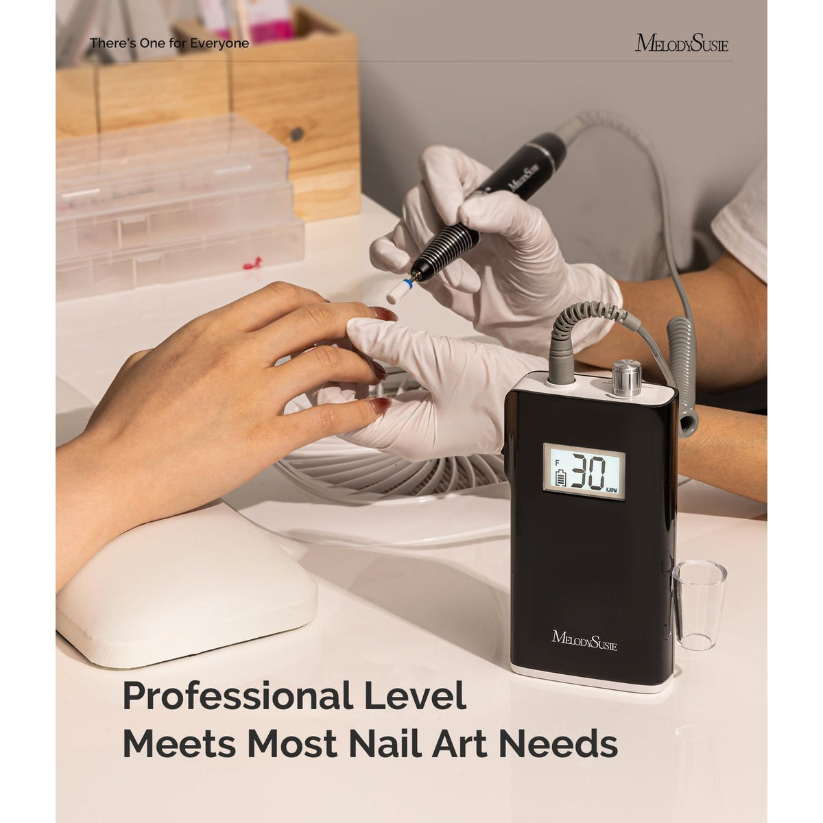 MelodySusie Portable Clip-On Nail Drill in use, showcasing precision and ease for nail art, suitable for professionals.