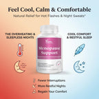 Menopause Support capsules in official packaging from Curat Cart, offering natural relief for hot flashes and restful sleep.
