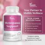 Menopause Support supplement in official packaging by Dr. Vitamin Solutions, featuring premium ingredients for hormone regulation. Available at Curat Cart.