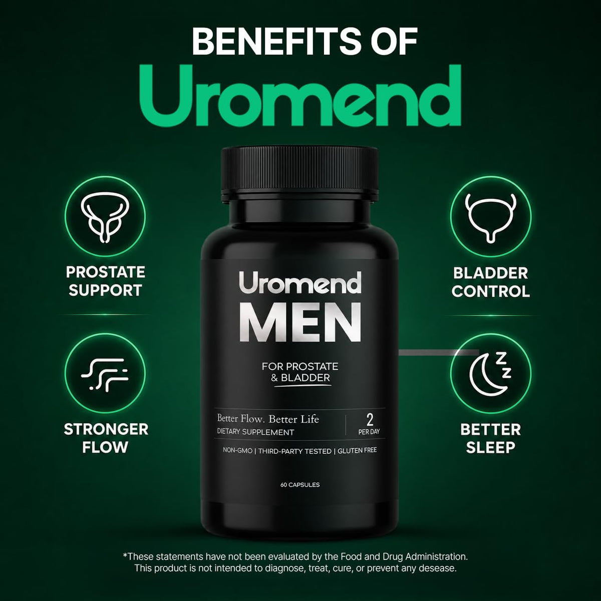 Men's Prostate Support Formula by Uromend offers prostate support, bladder control, and better sleep. 100% Authentic, available at Curat Cart.