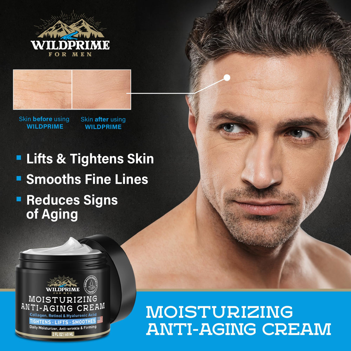 Wildprime Men's Moisturizing Anti-Aging Cream lifts and tightens skin, reducing fine lines and signs of aging. Order online in India.