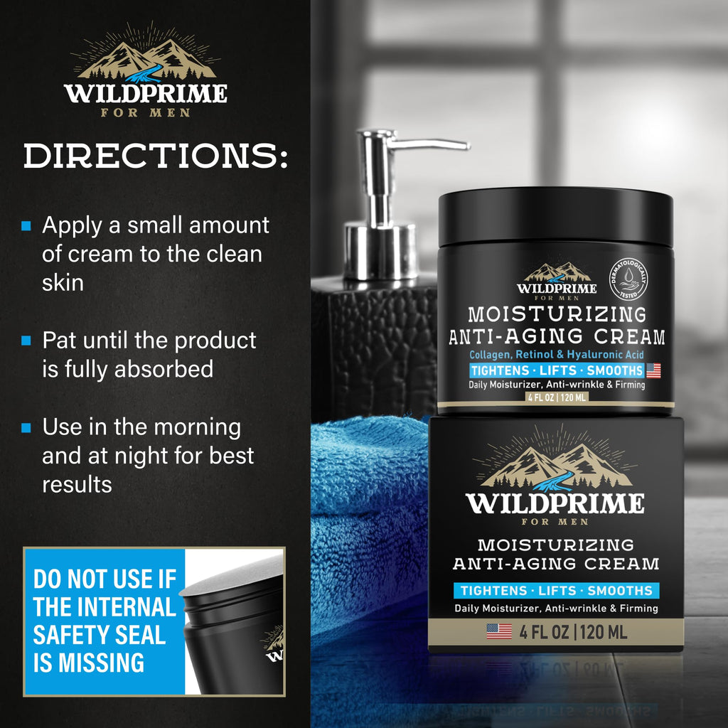 WildPrime Men's Face Moisturizer for anti-aging. Tightens, lifts, and smooths skin. Order online for fast delivery.