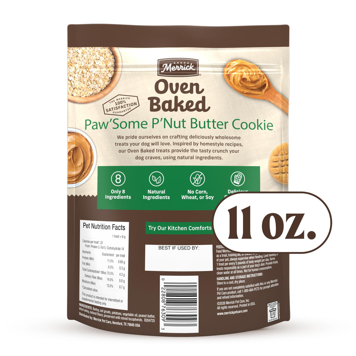 Merrick Oven Baked Peanut Butter Dog Treats, a premium import, crafted with natural ingredients. Available at Curat Cart.
