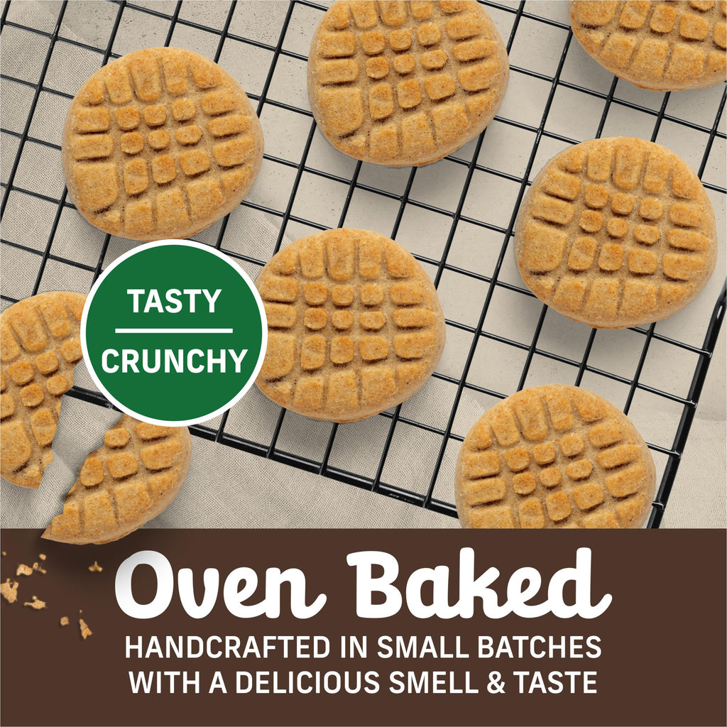 Merrick Oven Baked Peanut Butter Dog Treats in official packaging, handcrafted with a tasty crunch, available at Curat Cart.