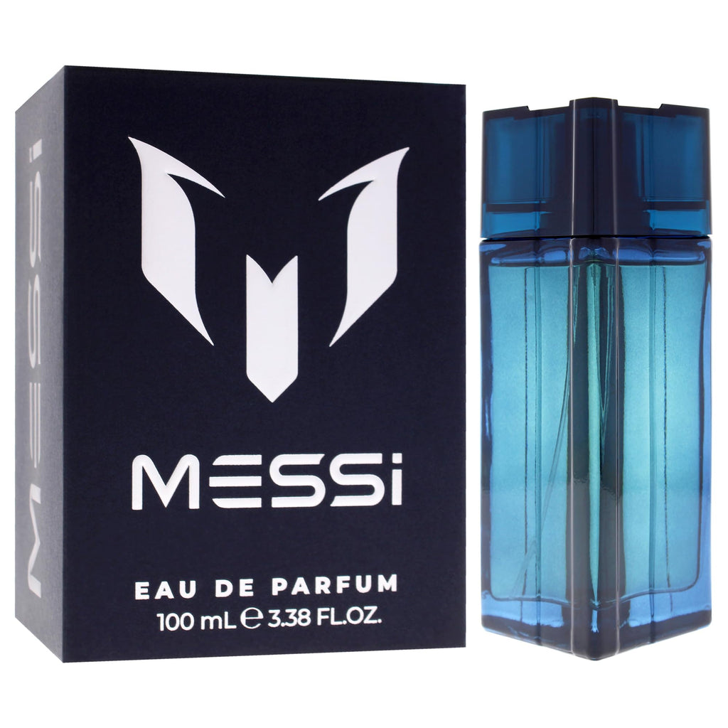 Messi Eau De Parfum Spray in official packaging, showcasing a sleek design, available at Curat Cart for fragrance enthusiasts.