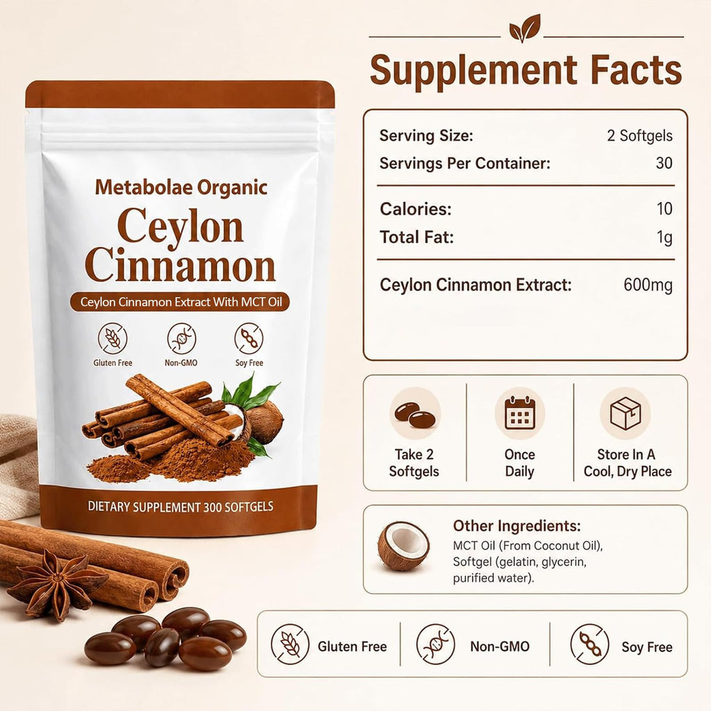 Metabolae Ceylon Cinnamon with MCT Oil, specially curated by Curat Cart, offers a premium dietary supplement for wellness.