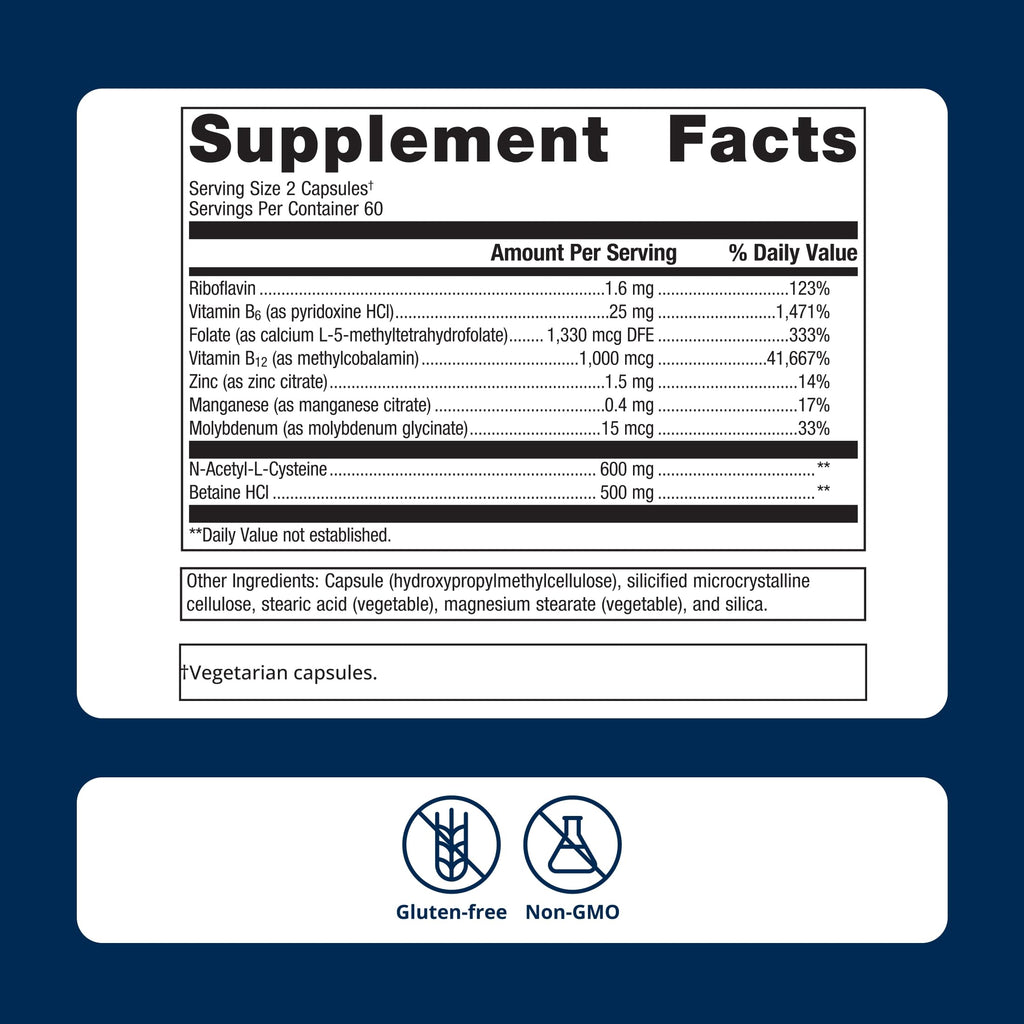 Premium imported Metagenics MethylCare Brain Support supplement facts, featuring gluten-free, non-GMO ingredients. Available at Curat Cart.
