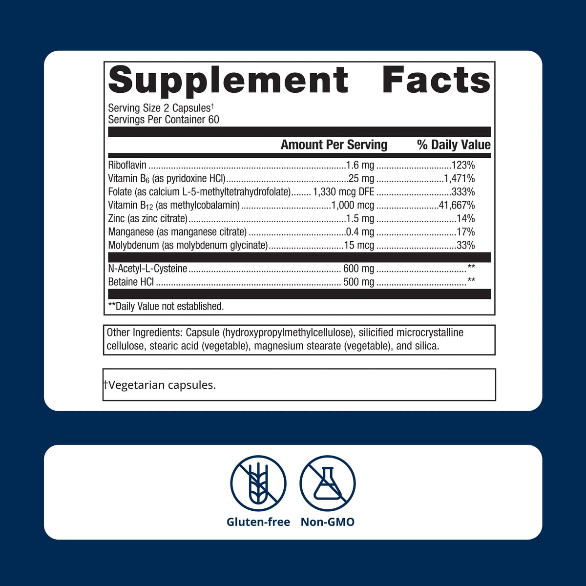 Premium imported Metagenics MethylCare Brain Support supplement facts, featuring gluten-free, non-GMO ingredients. Available at Curat Cart.
