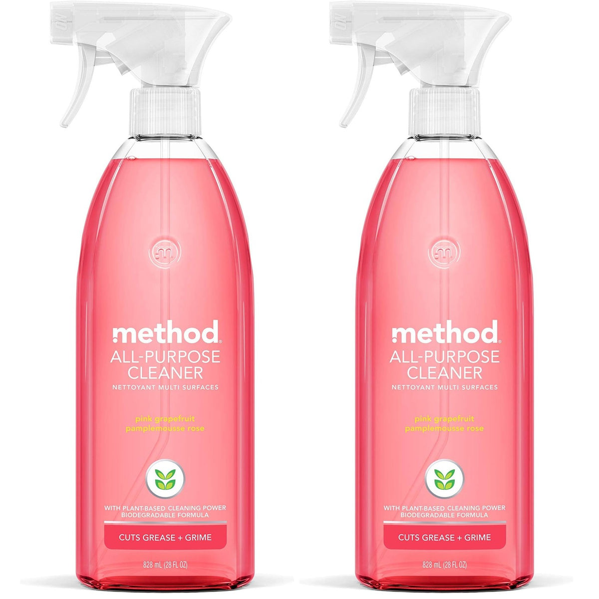 Premium imported Method All-Purpose Cleaner in pink grapefruit scent; cuts grease and grime effortlessly.