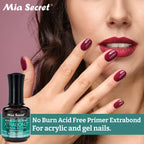 Mia Secret XTRABOND No-Burn Acid-Free Primer, ideal for acrylic and UV gel nails, ensuring a smooth finish. Verified by CuratCart.