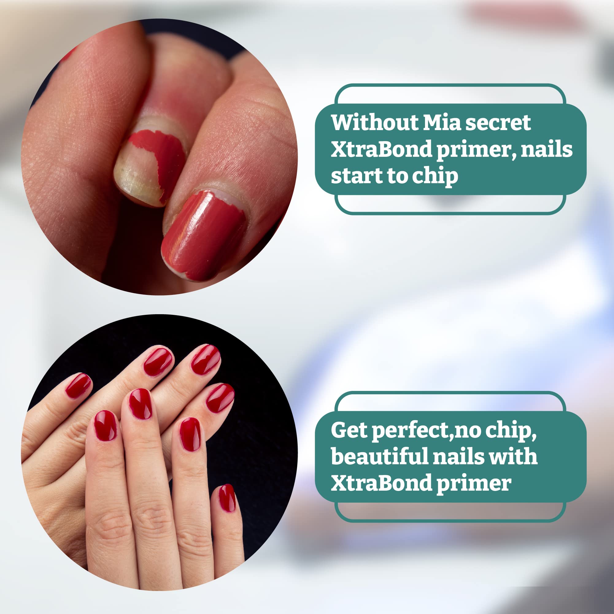Mia Secret XtraBond No-Burn Acid-free Primer helps prevent nail chipping for a flawless, long-lasting manicure.