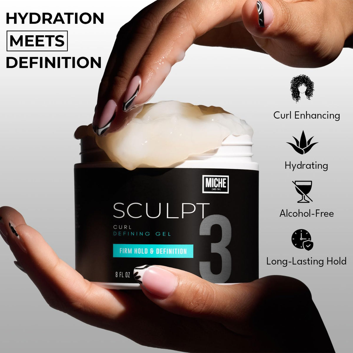 Miche Sculpt Curl Defining Gel in high-quality packaging, providing firm hold and hydration for defined curls. Available at Curat Cart.