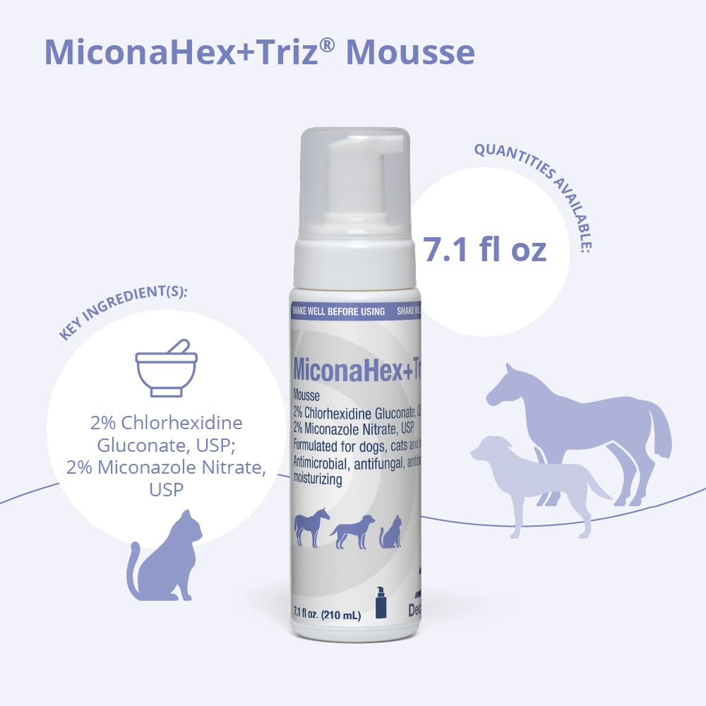 MiconaHex Triz Mousse in official packaging, featuring 2% Chlorhexidine Gluconate and moisturizing formula. Available at Curat Cart.