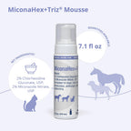 MiconaHex Triz Mousse in official packaging, featuring 2% Chlorhexidine Gluconate and moisturizing formula. Available at Curat Cart.