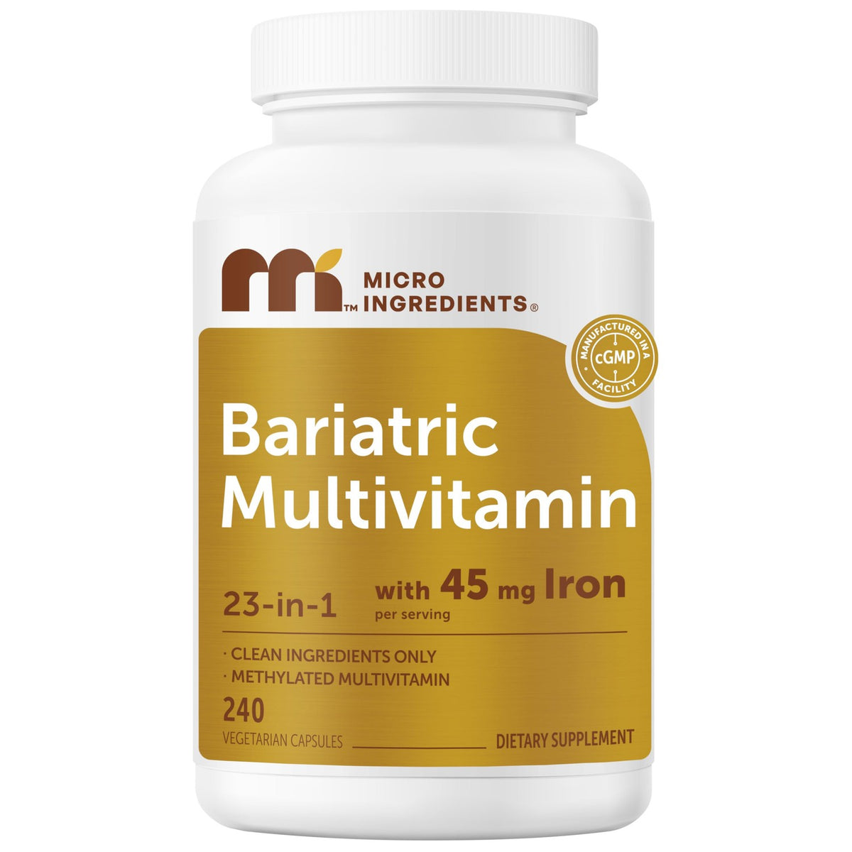 Micro Ingredients Bariatric Multivitamin offers 23-in-1 benefits with 45 mg Iron, a premium import available at Curat Cart.