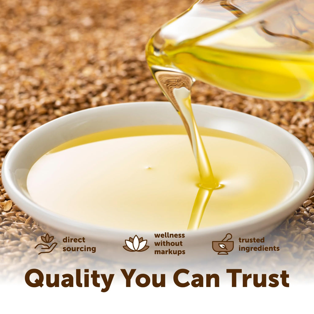Premium imported Micro Ingredients Flaxseed Oil in a bowl, showcasing its quality and trusted ingredients. Available at Curat Cart.