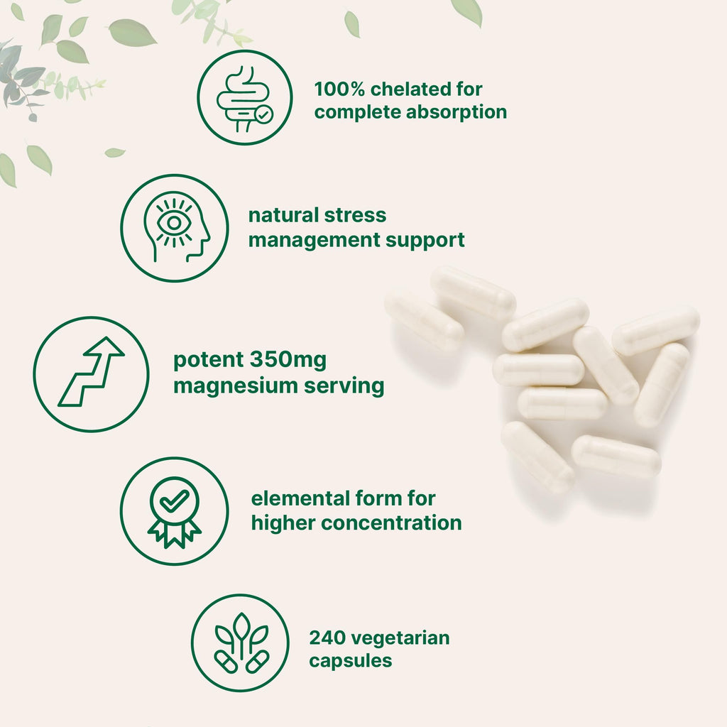 Premium quality Magnesium Glycinate capsules, 100% chelated for absorption, available at Curat Cart for enhanced wellness.