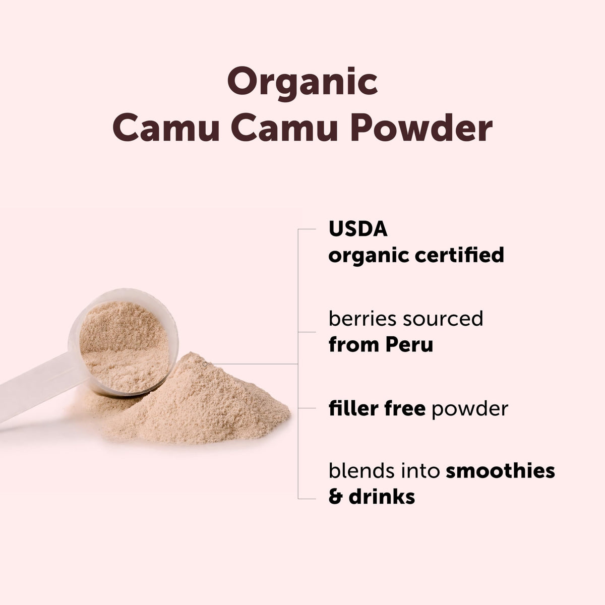 Organic Camu Camu Powder, 100% Authentic, sourced from Peru, available at Curat Cart for healthy smoothies and drinks.