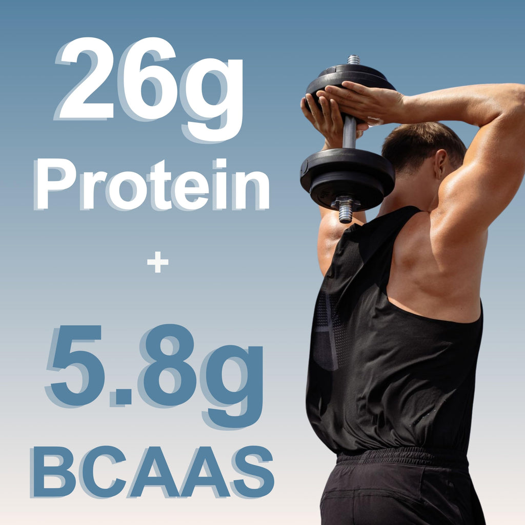 Micro Ingredients Whey Protein Powder showcases 26g protein and 5.8g BCAAs, ideal for muscle building. Available at Curat Cart.