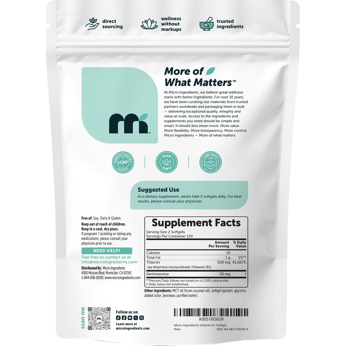 Micro Ingredients Vitamin B1 Thiamine, 100% Authentic, available in India at Curat Cart. Supports wellness with trusted ingredients.
