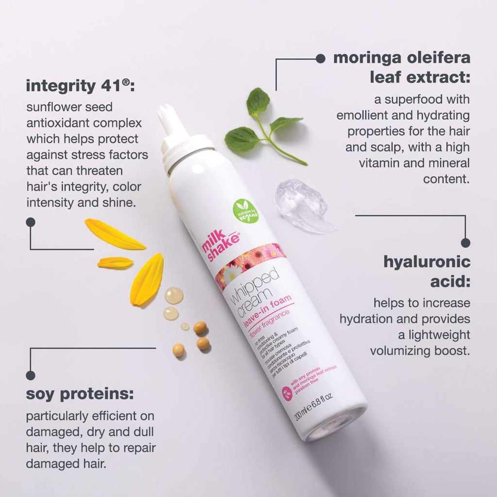 Premium imported milk_shake Whipped Cream Leave-In Foam hydrates and protects hair with natural ingredients like moringa.